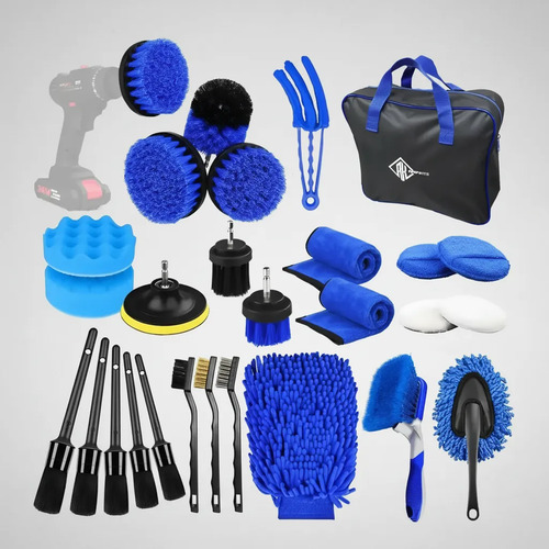 Kit Limpieza Auto Detailing 24 Piezas Bolso Cepillo Pad Paño Azul