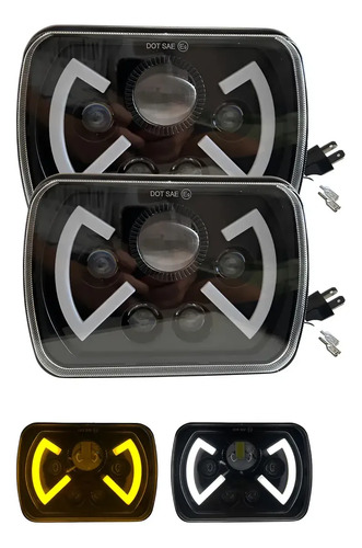 Juego Opticas Faro Led 7 Pulgadas Rectangular Blanco Y Ambar