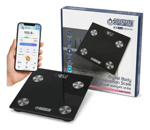 Balanza Inteligente Corporal Medidor Grasa Peso Calorias Hasta 180kg App Ios Android Bremed Negro