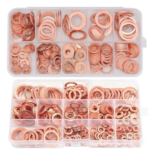 Kit Surtido Arandelas De Cobre Planas 300 Unidades Cobre